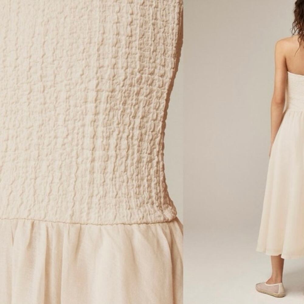 J.CREW Strapless Mixy Dress Summer Linen Cream Size Small NWT Minimalist Europe - Picture 2 of 13